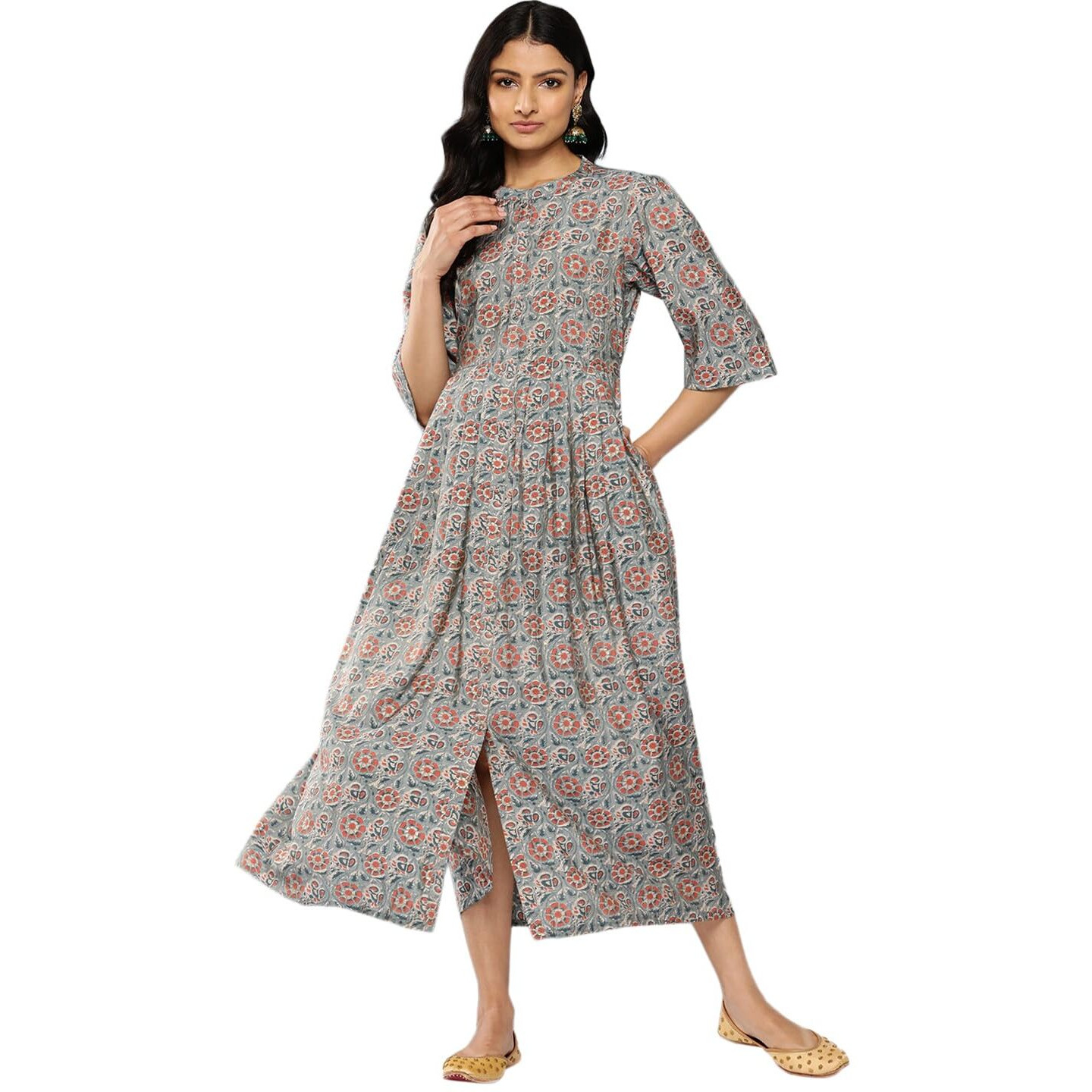 Libas Women's Silk Fit And Flare Maxi Dress (26421_Grey