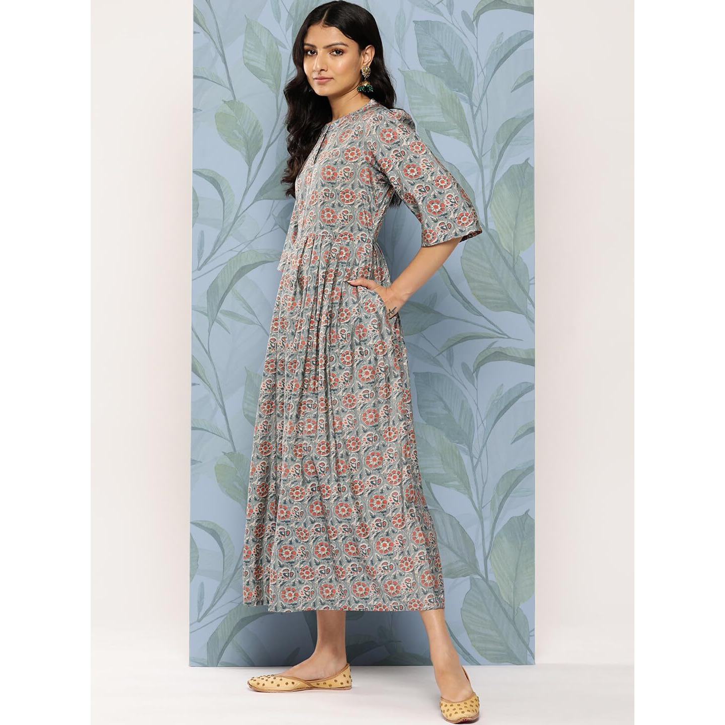 Libas Women's Silk Fit And Flare Maxi Dress (26421_Grey