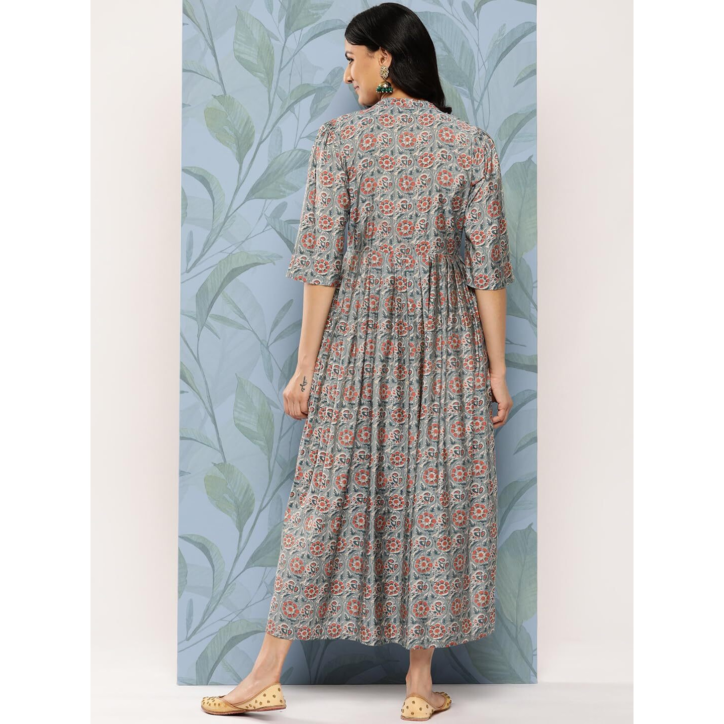 Libas Women's Silk Fit And Flare Maxi Dress (26421_Grey