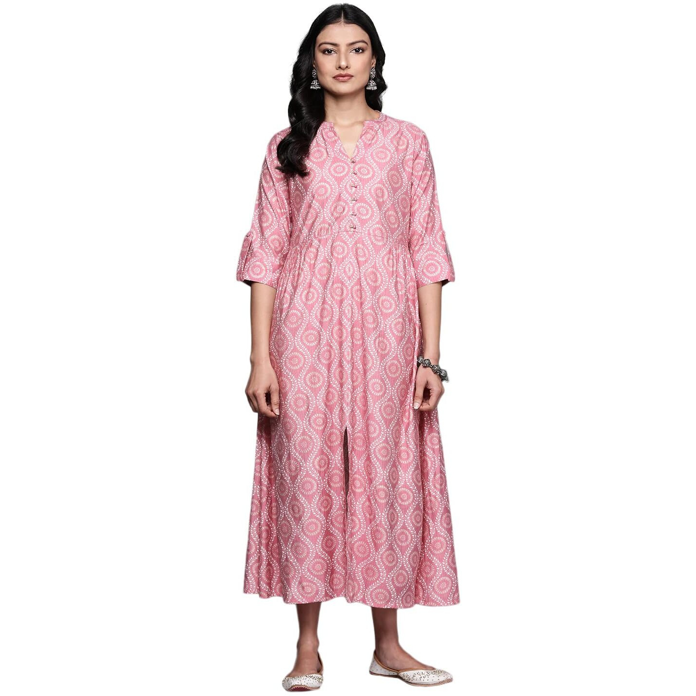 Libas Women's Silk Fit And Flare Maxi Dress (26410_Pink