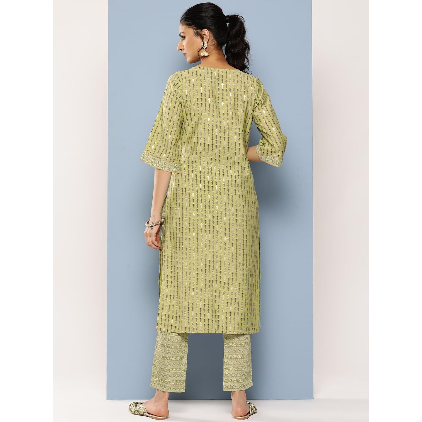 Libas Womens Printed Silk Blend Straight Kurta With Trousers