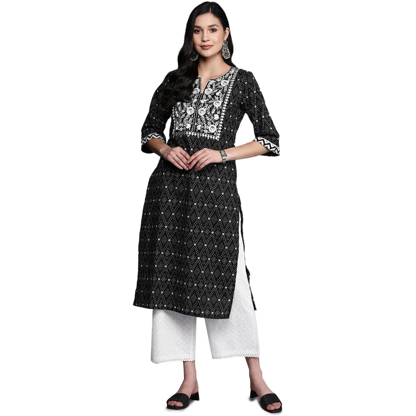 Libas Women's Cotton Yoke Design Straight Kurta (26186_Black