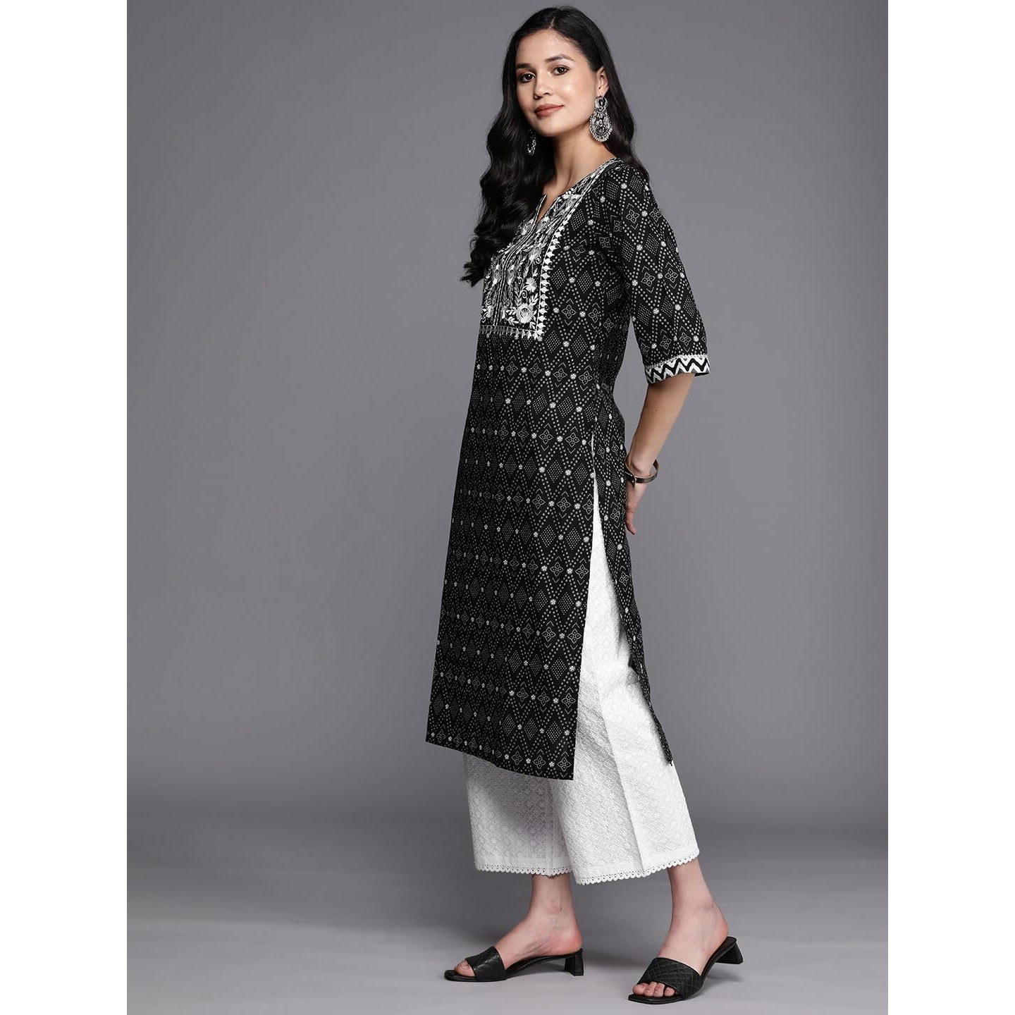 Libas Women's Cotton Yoke Design Straight Kurta (26186_Black