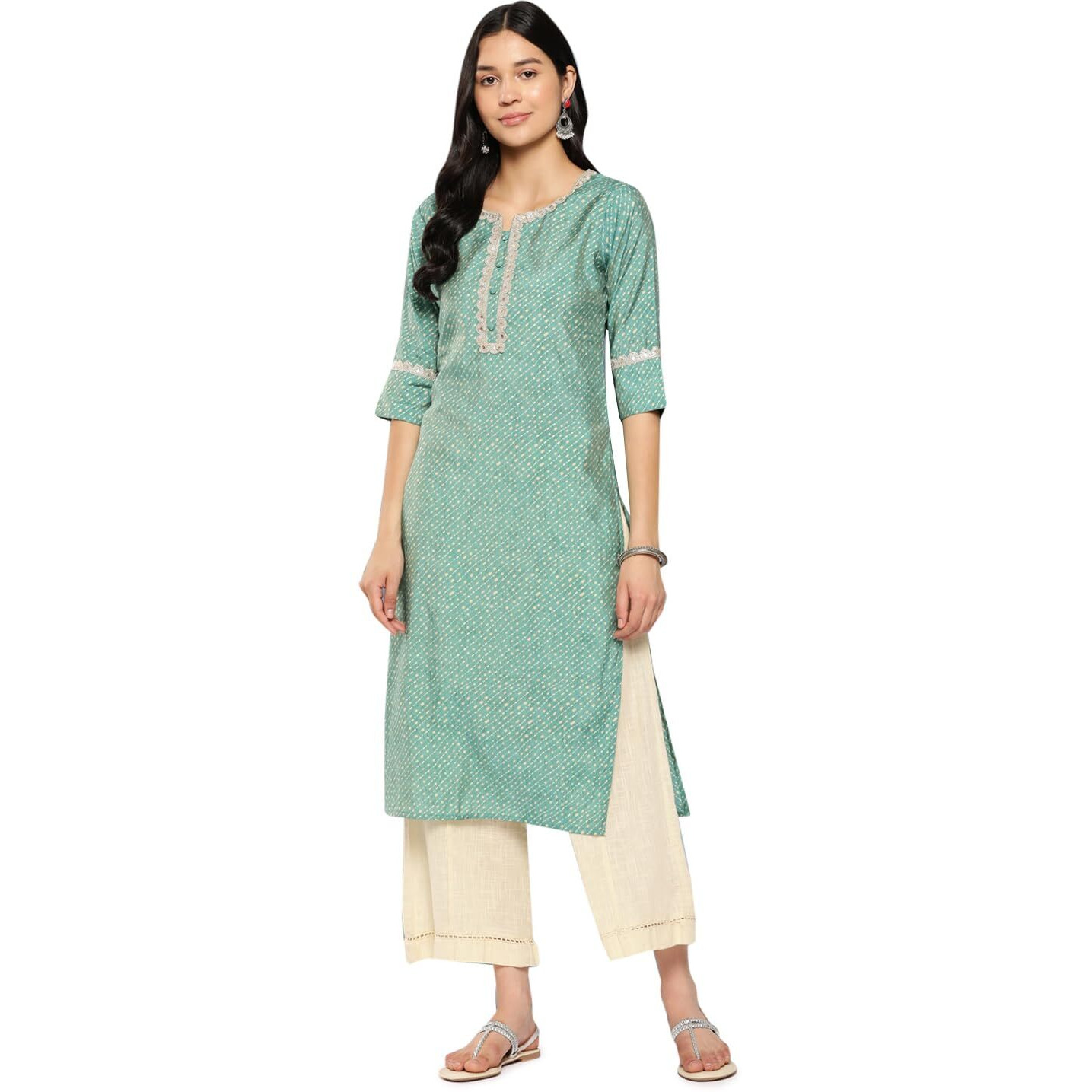 Libas Women's Silk Printed Straight Kurtas (26245_Blue