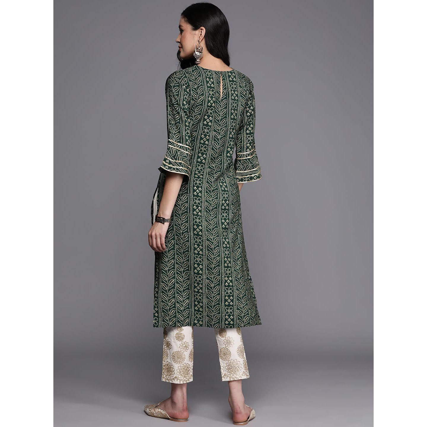 Libas Women's Silk Printed Straight Kurta (26264_Green