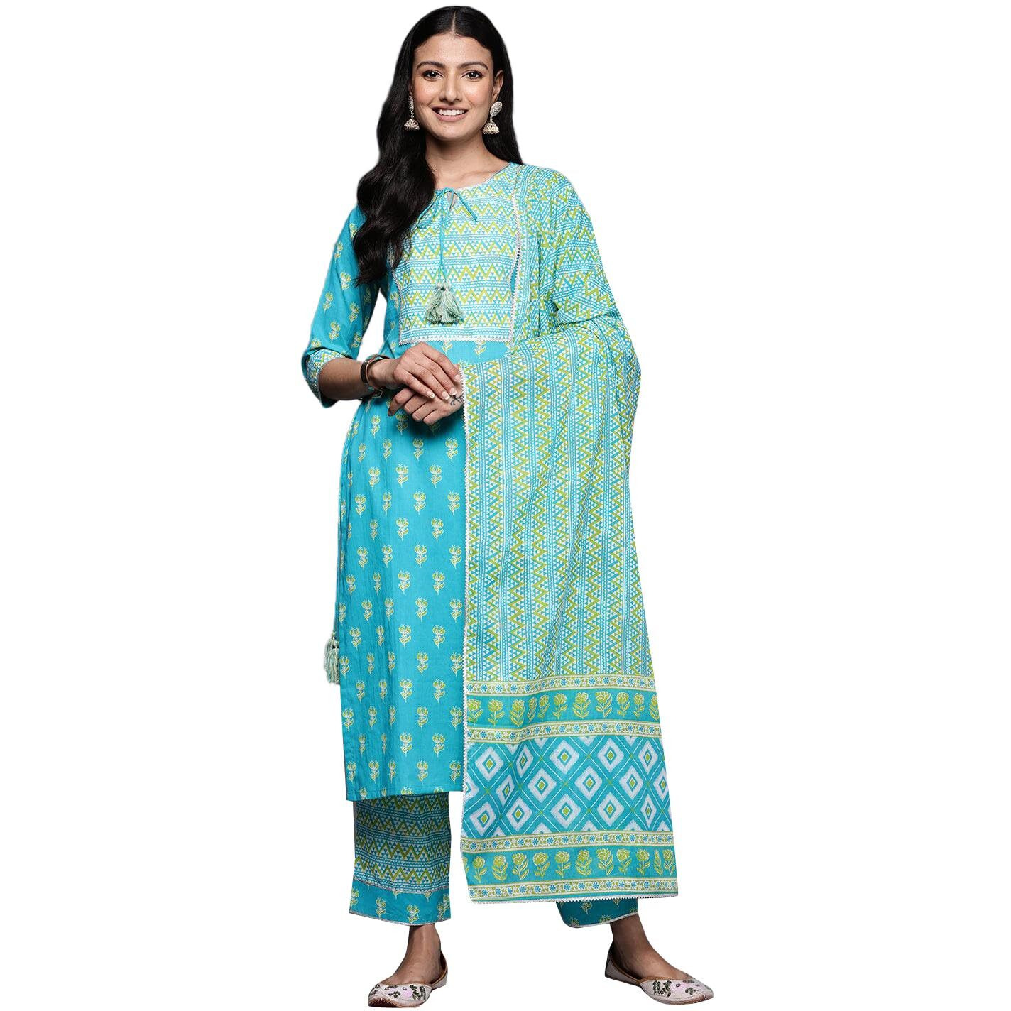 Libas Women's Cotton Kurta Sets (34182_Blue