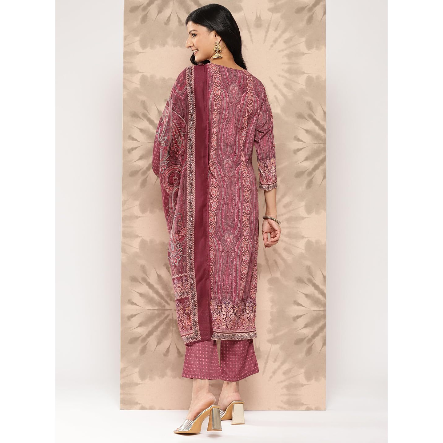 Libas Womens Printed Crepe Straight Kurta With Trousers And Dupatta