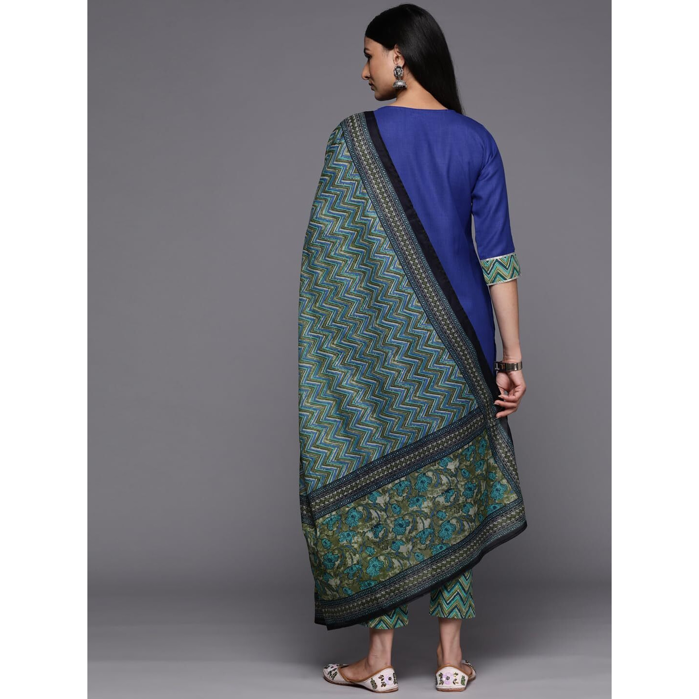 Libas Womens Yoke Design Cotton Blend Straight Kurta With Trousers And Dupatta
