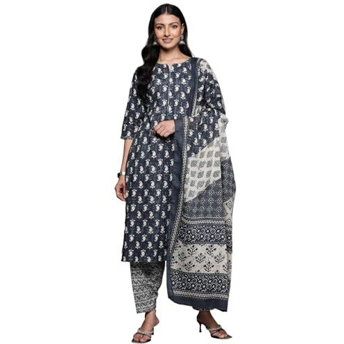 Libas Women's Pure Cotton Kurta Sets (34242_Grey