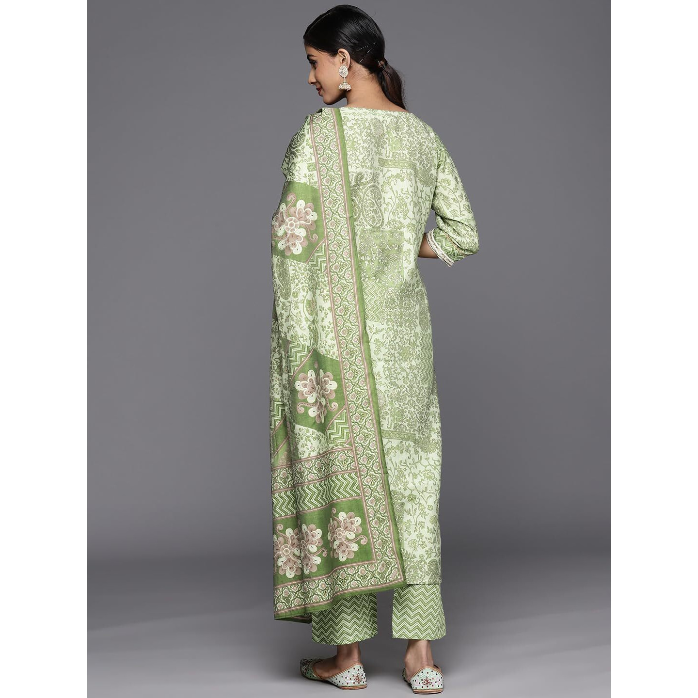 Libas Womens Printed Silk Blend Straight Kurta With Trousers And Dupatta