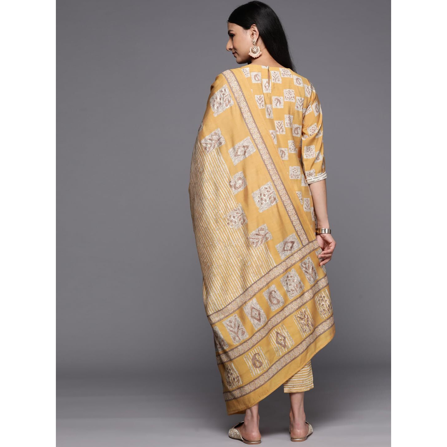 Libas Womens Yoke Design Silk Blend Straight Kurta With Trousers And Dupatta