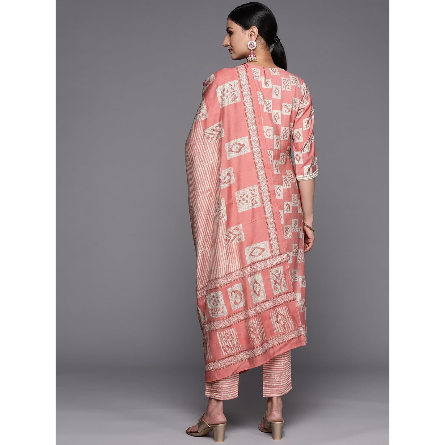 Libas Womens Yoke Design Silk Blend Straight Kurta With Trousers And Dupatta