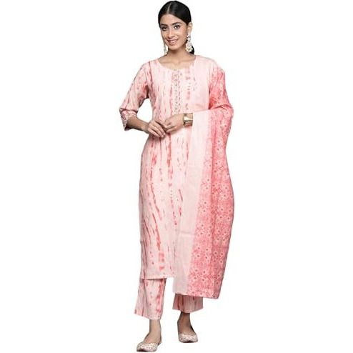 Libas Womens Printed Silk Blend Straight Kurta With Trousers And Dupatta