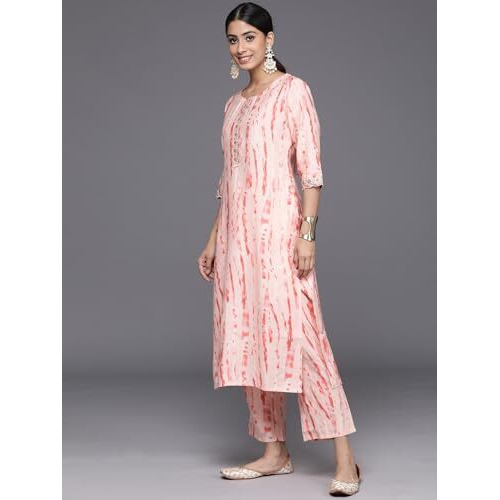 Libas Womens Printed Silk Blend Straight Kurta With Trousers And Dupatta