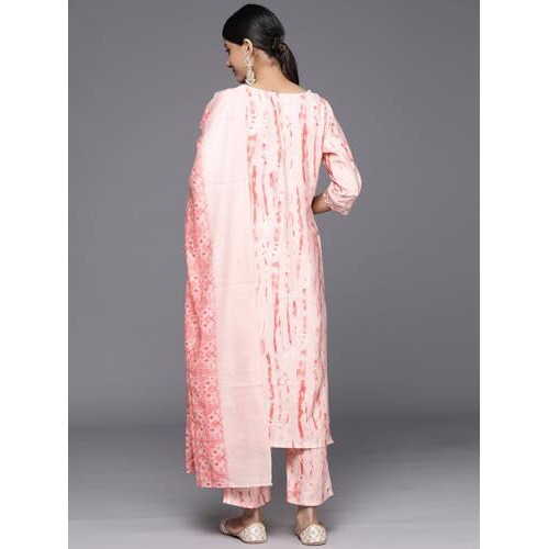 Libas Womens Printed Silk Blend Straight Kurta With Trousers And Dupatta