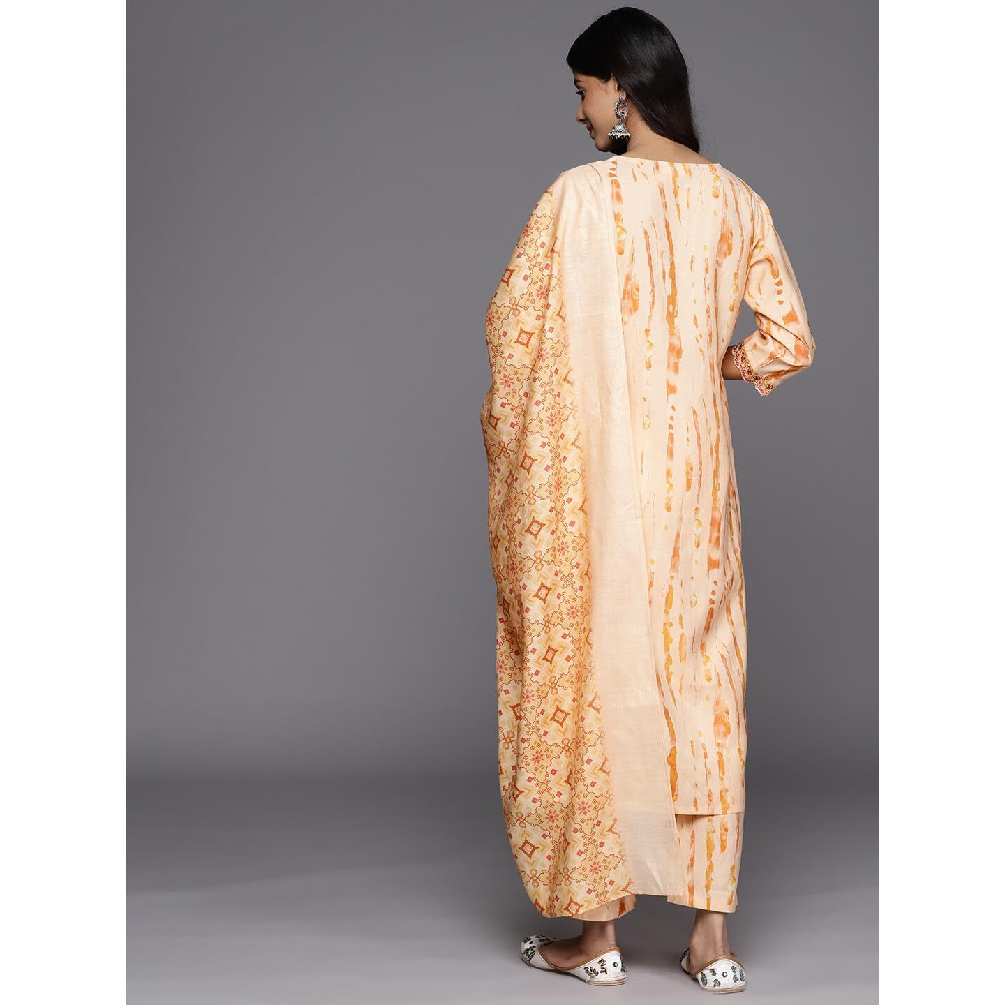 Libas Womens Printed Silk Blend Straight Kurta With Trousers And Dupatta