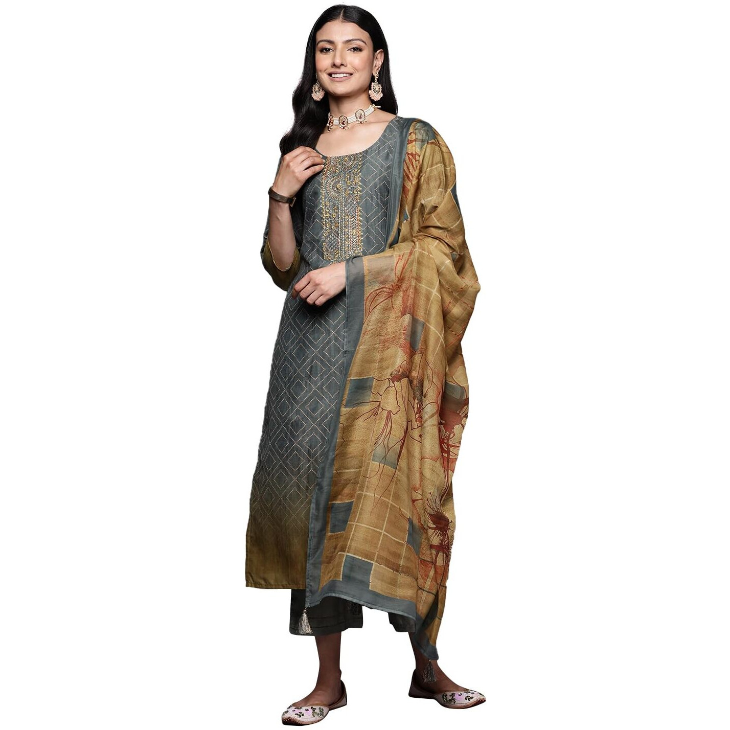 Libas Women's Silk Blend Kurta Sets (38023O_Grey