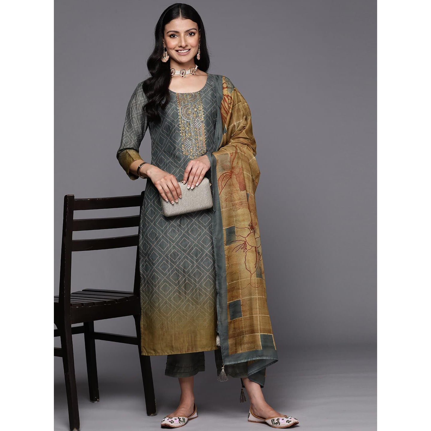Libas Women's Silk Blend Kurta Sets (38023O_Grey