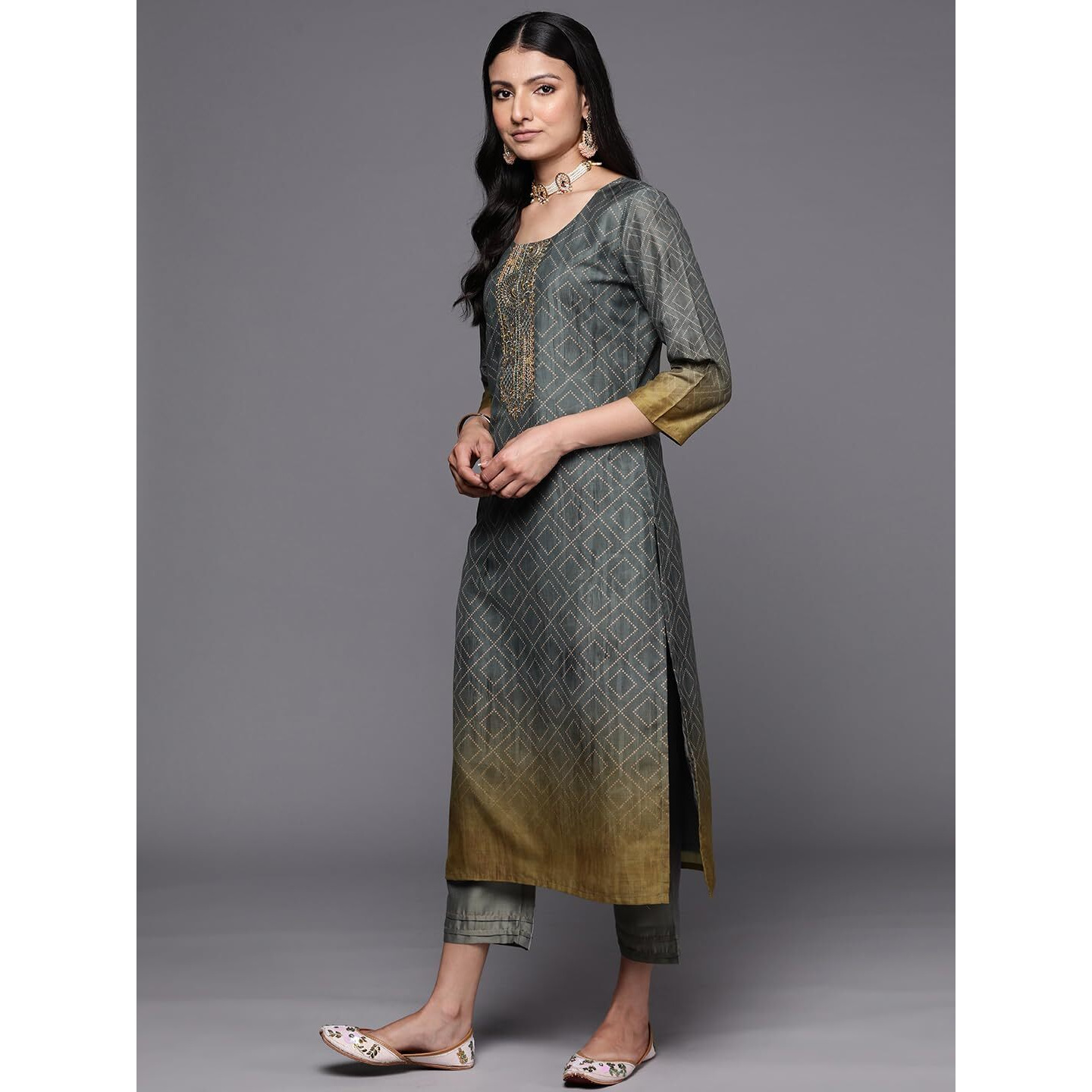 Libas Women's Silk Blend Kurta Sets (38023O_Grey