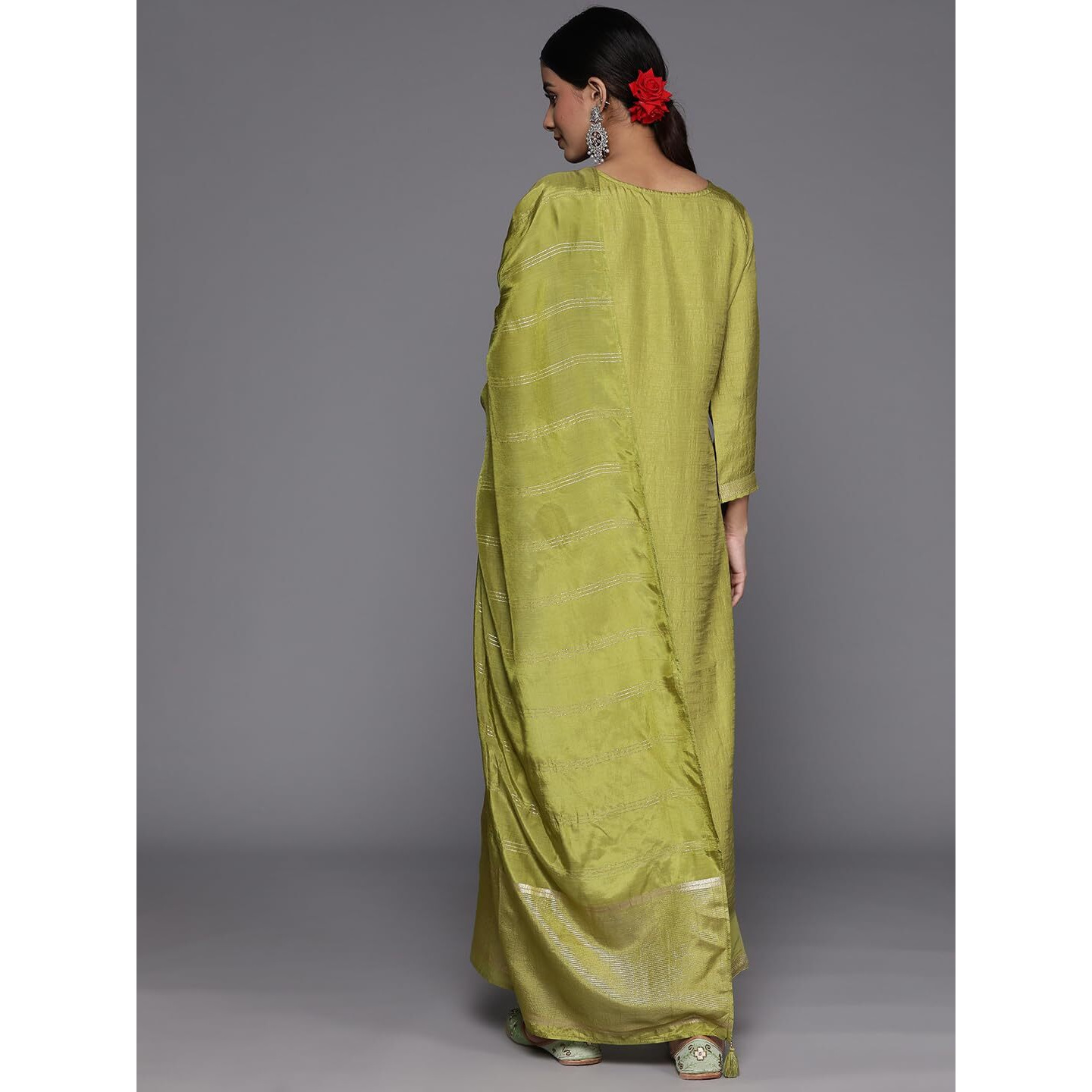 Libas Women's Silk Blend Kurta Set (38051O_Green_Xs)