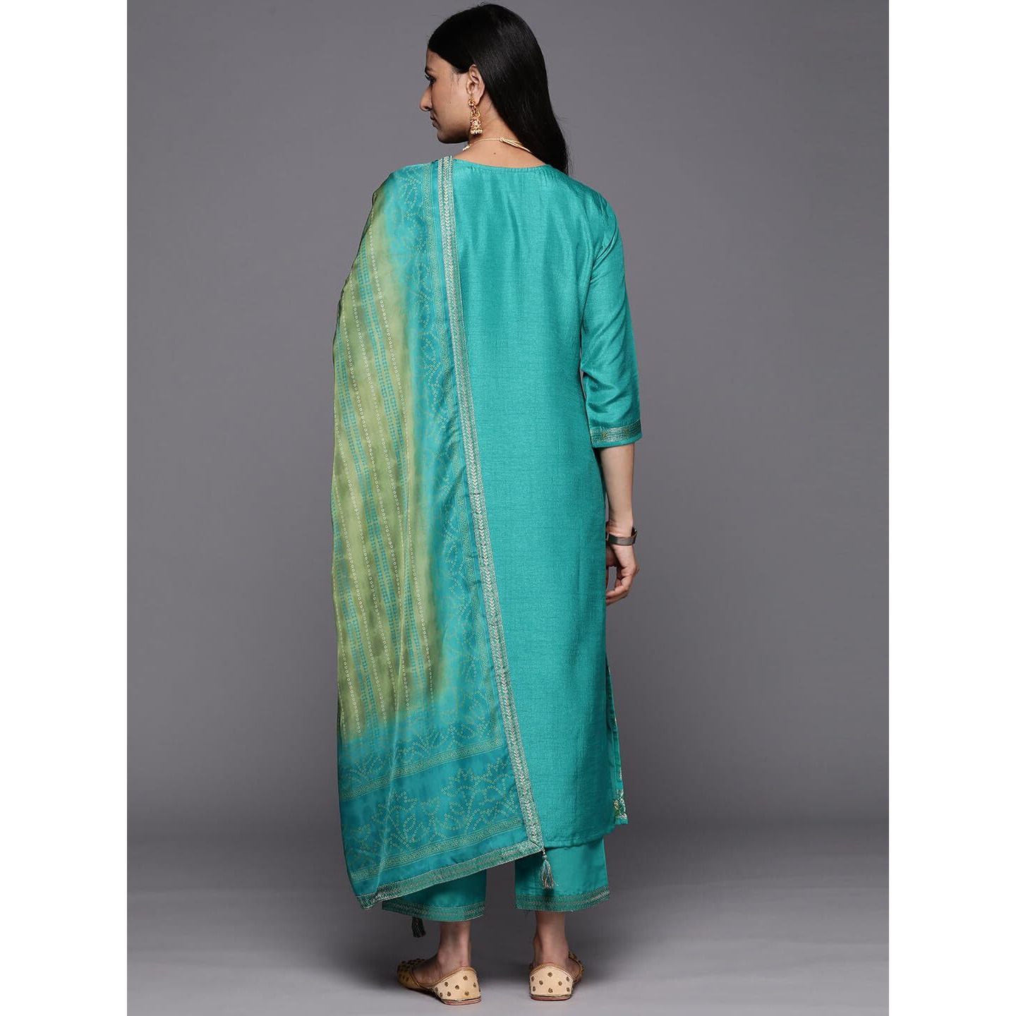 Libas Womens Self Design Silk Blend Straight Kurta With Trousers And Dupatta