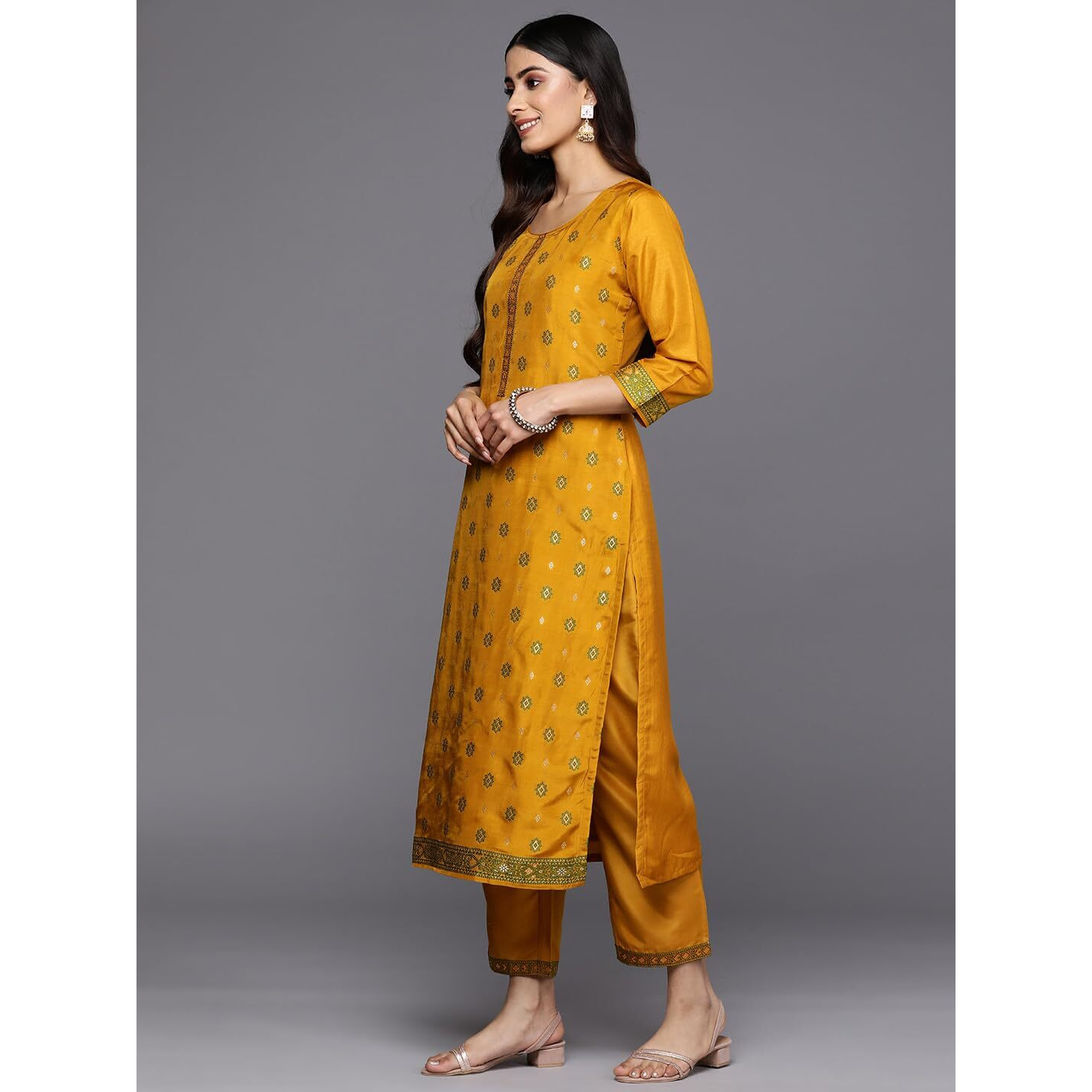 Libas Womens Self Design Silk Blend Straight Kurta With Trousers And Dupatta