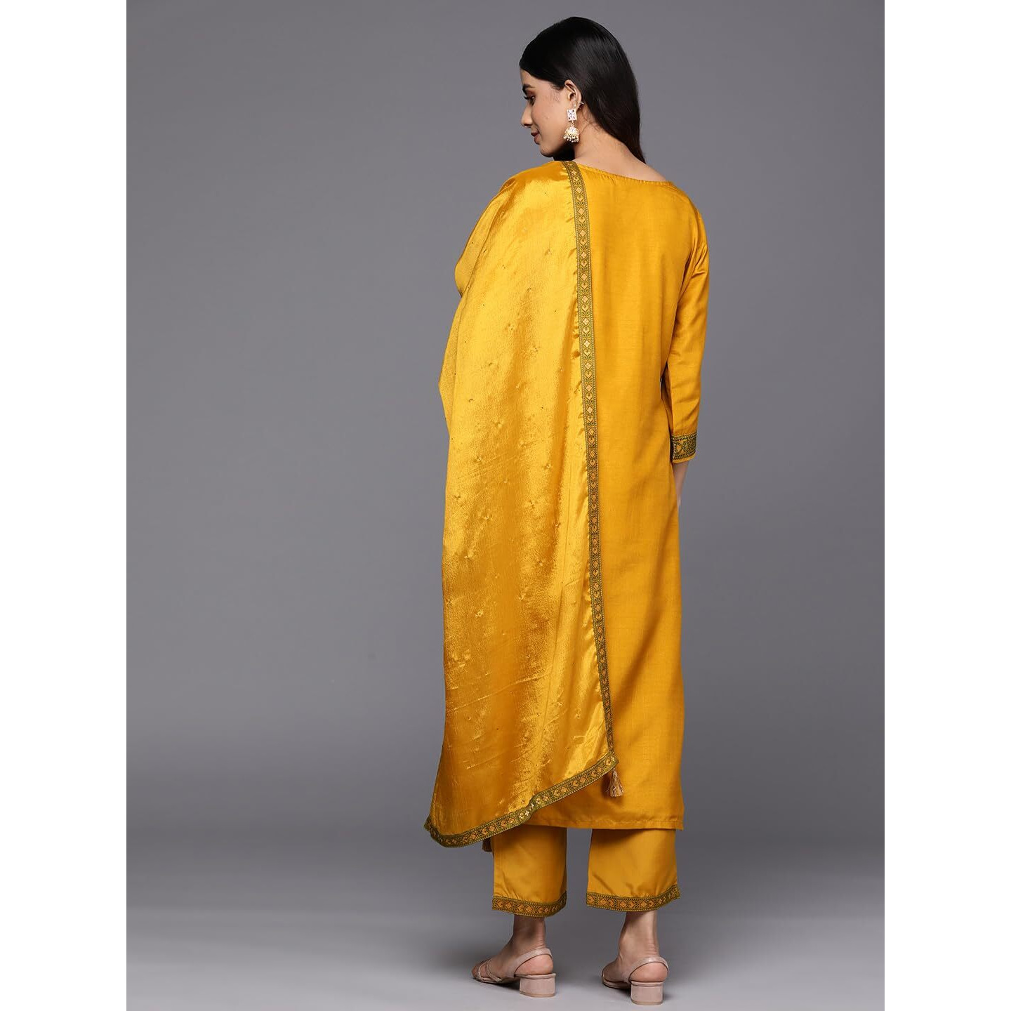 Libas Womens Self Design Silk Blend Straight Kurta With Trousers And Dupatta