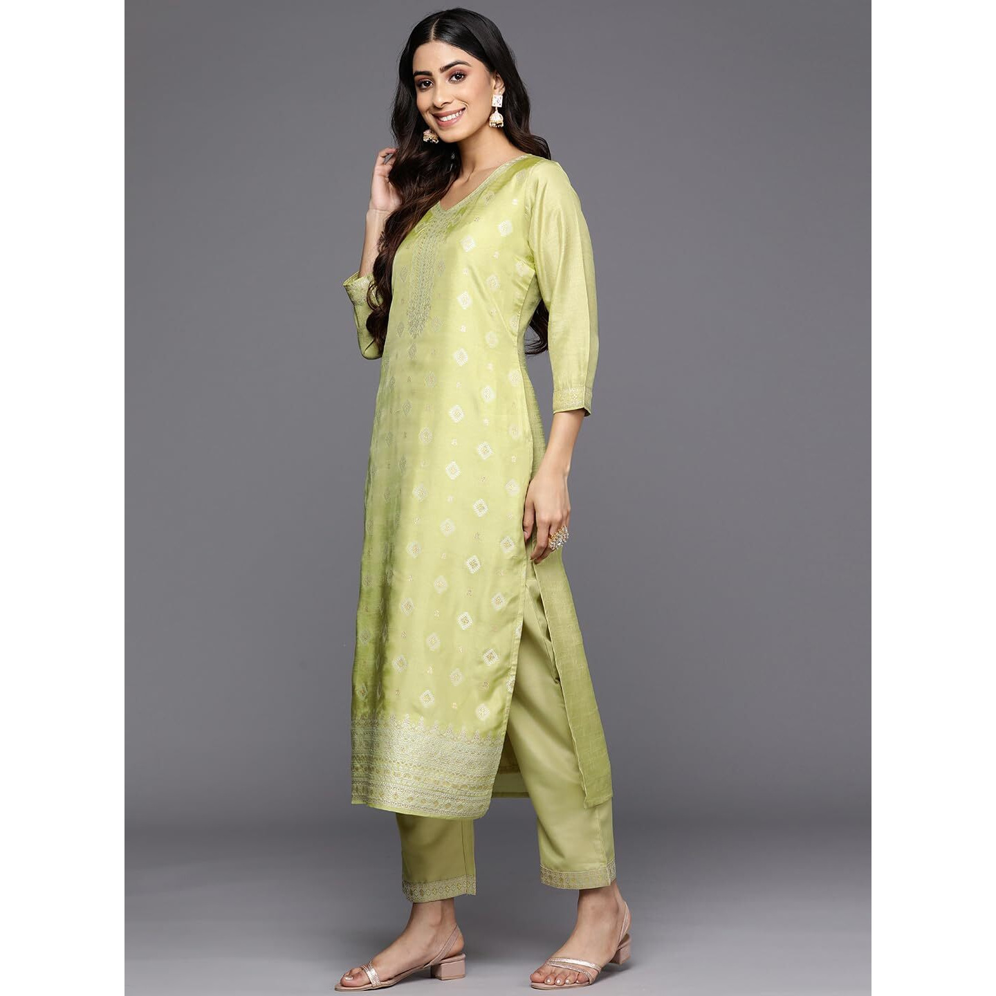 Libas Women's Silk Blend Kurta Set (38109O_Green