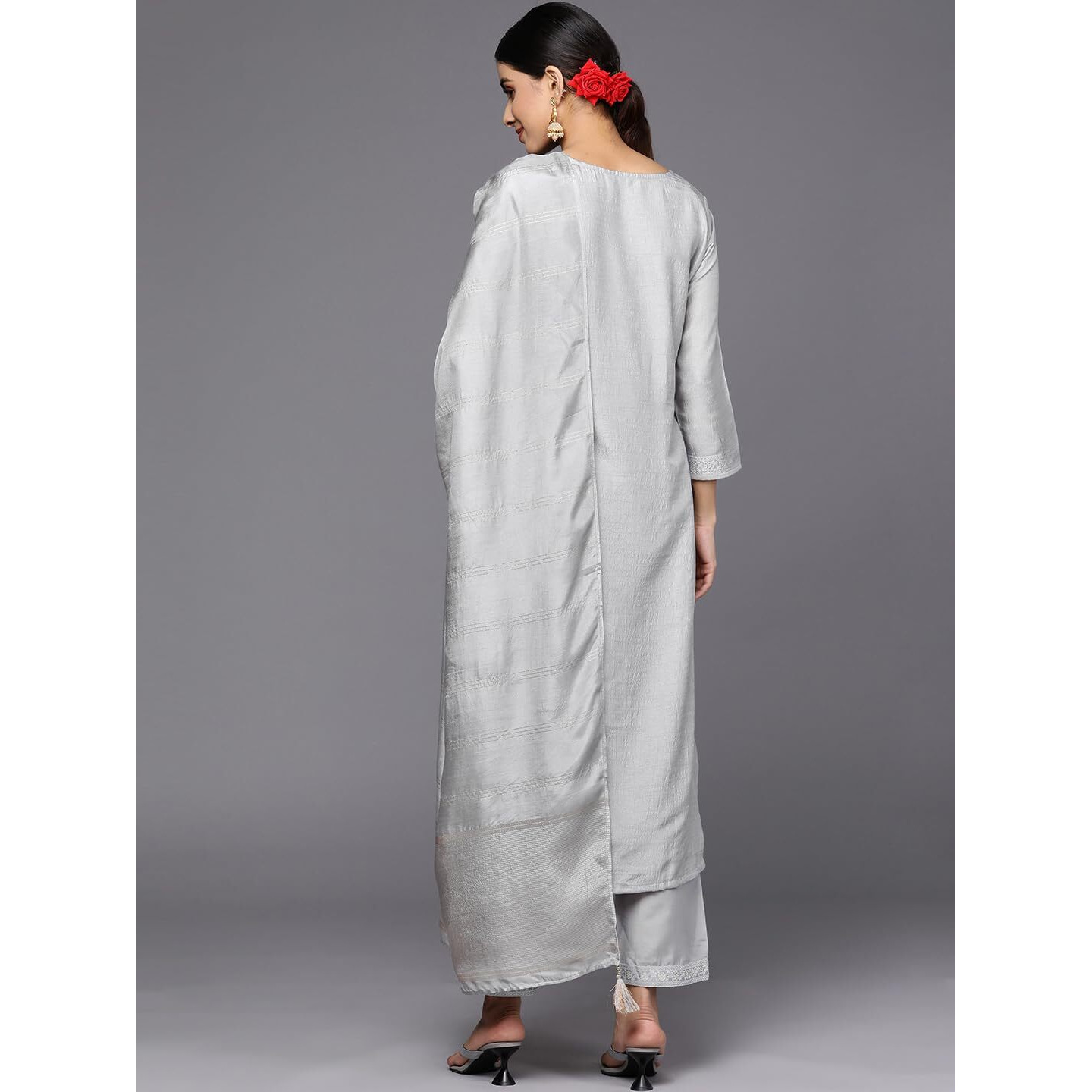 Libas Womens Self Design Silk Blend Straight Kurta With Trousers And Dupatta