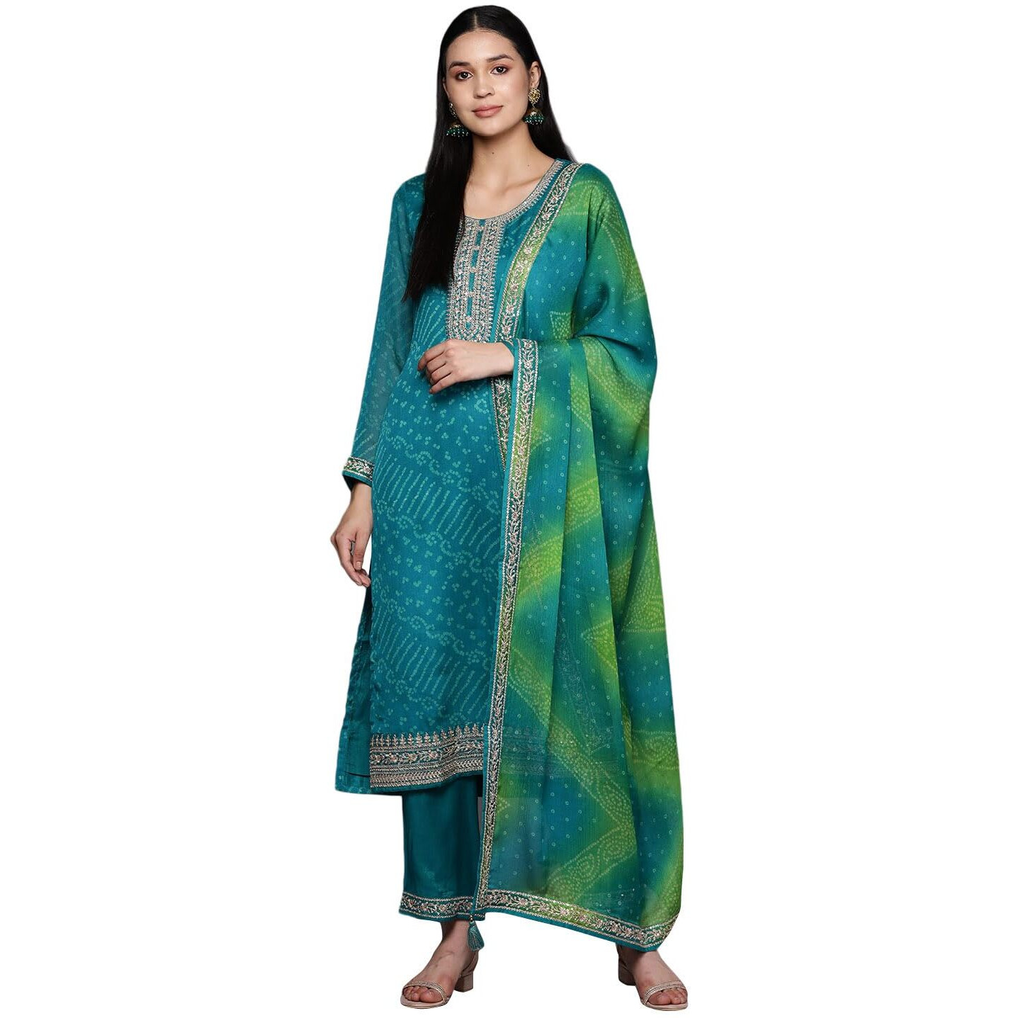Libas Women's Poly Chiffon Kurta Sets (38126O_Turquoise Blue
