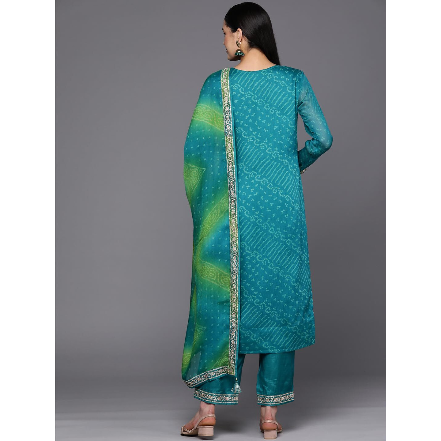 Libas Women's Poly Chiffon Kurta Sets (38126O_Turquoise Blue