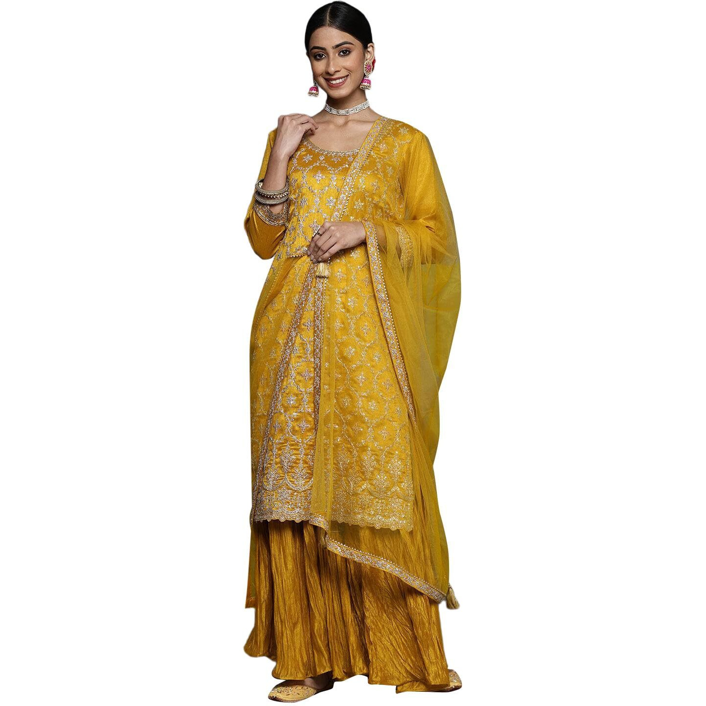 Libas Women's Silk Blend Kurta Sets (33592O_Mustard