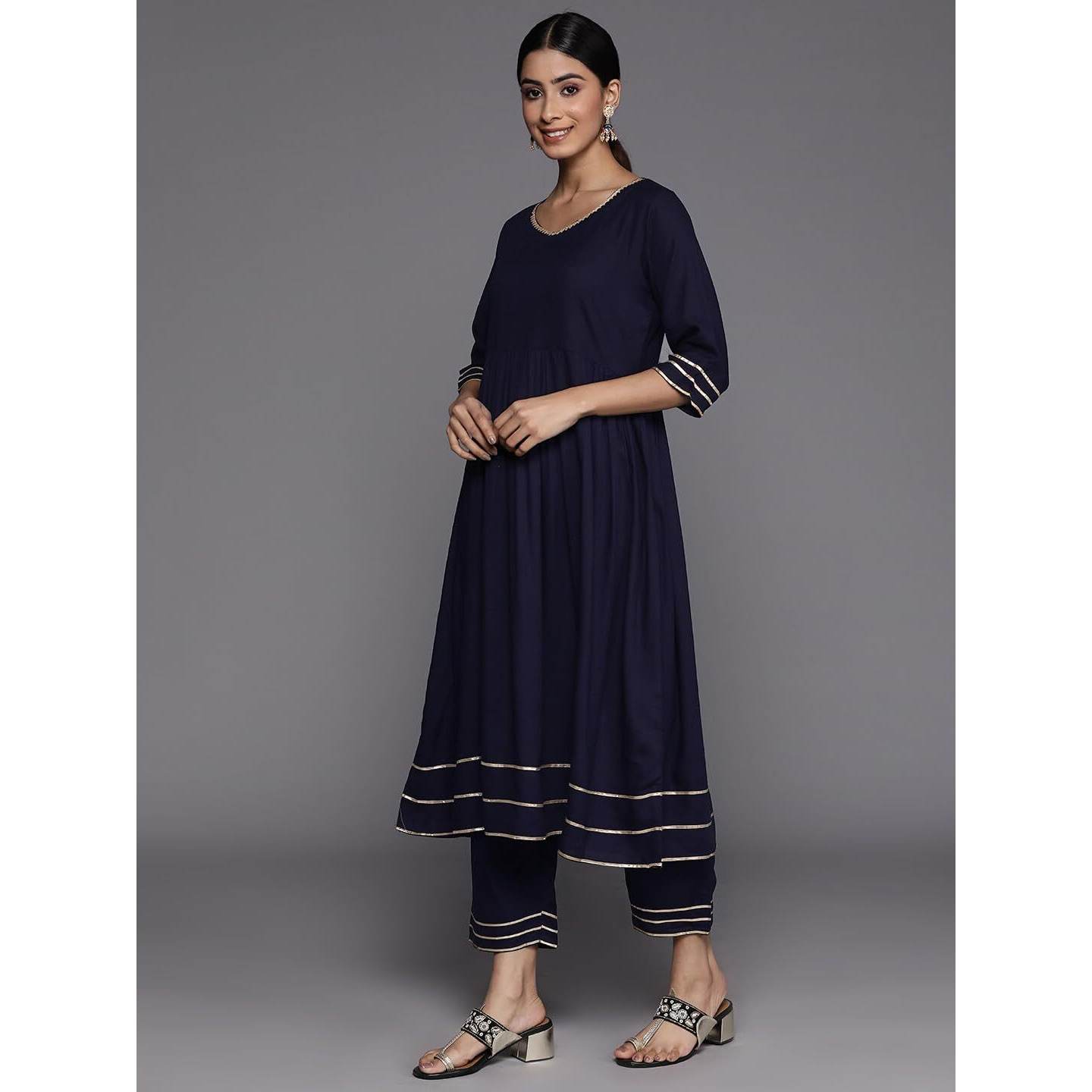 Libas Women's Rayon Kurta Set (35148_Navy Blue_S)