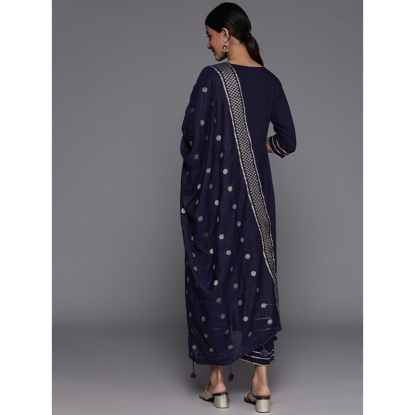 Libas Women's Rayon Kurta Set (35148_Navy Blue_S)