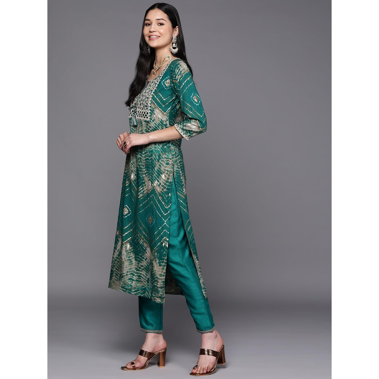 Libas Womens Printed Viscose Straight Kurta For Women Green