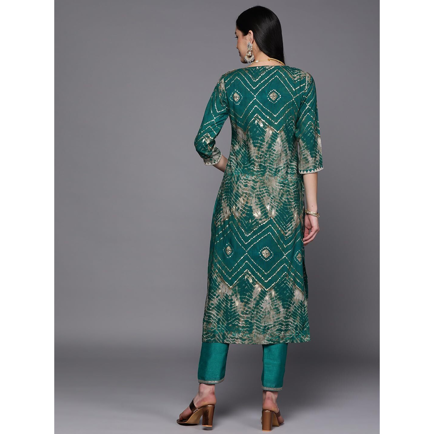 Libas Womens Printed Viscose Straight Kurta For Women Green