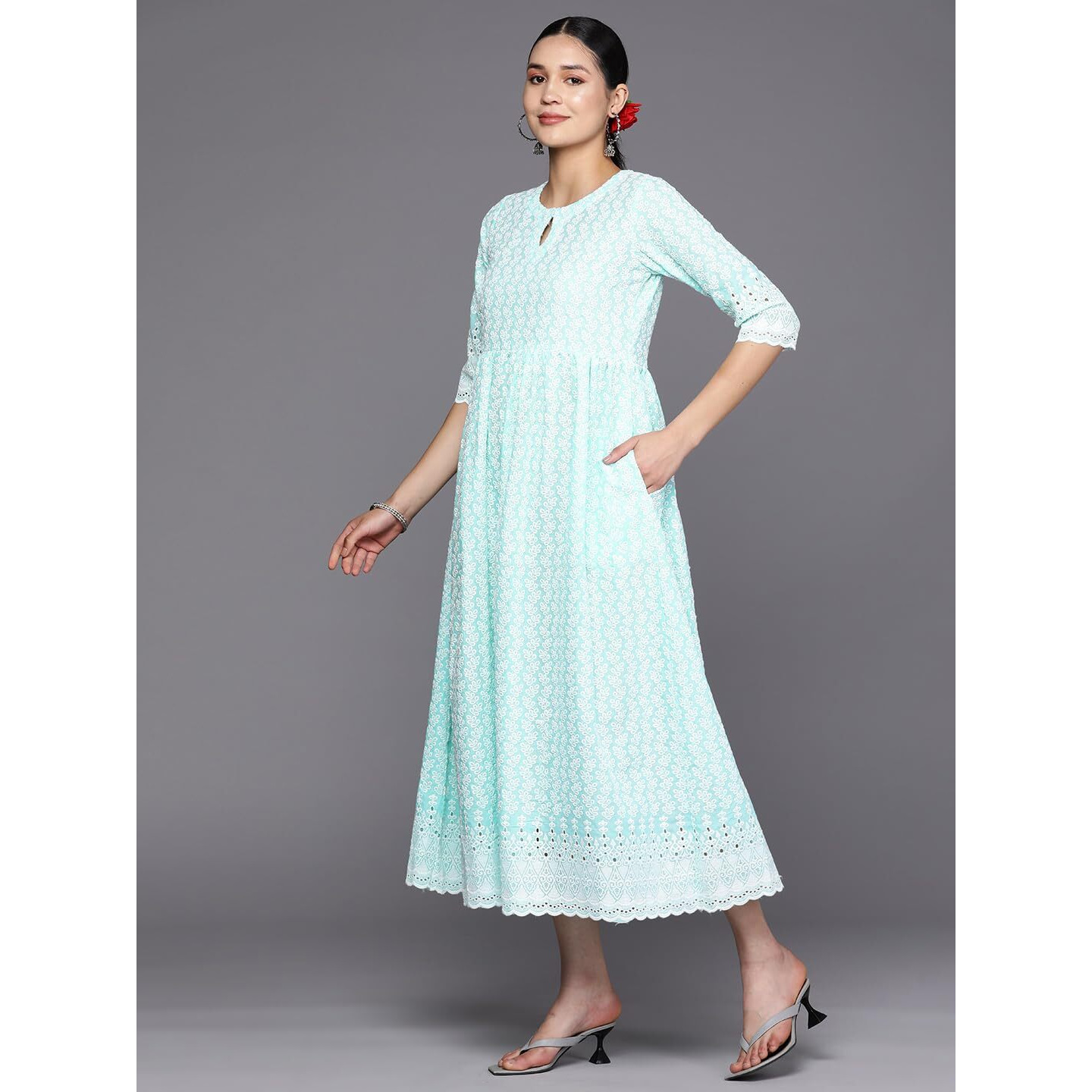 Libas Women's Cotton Embroidered Dress (26374_Blue