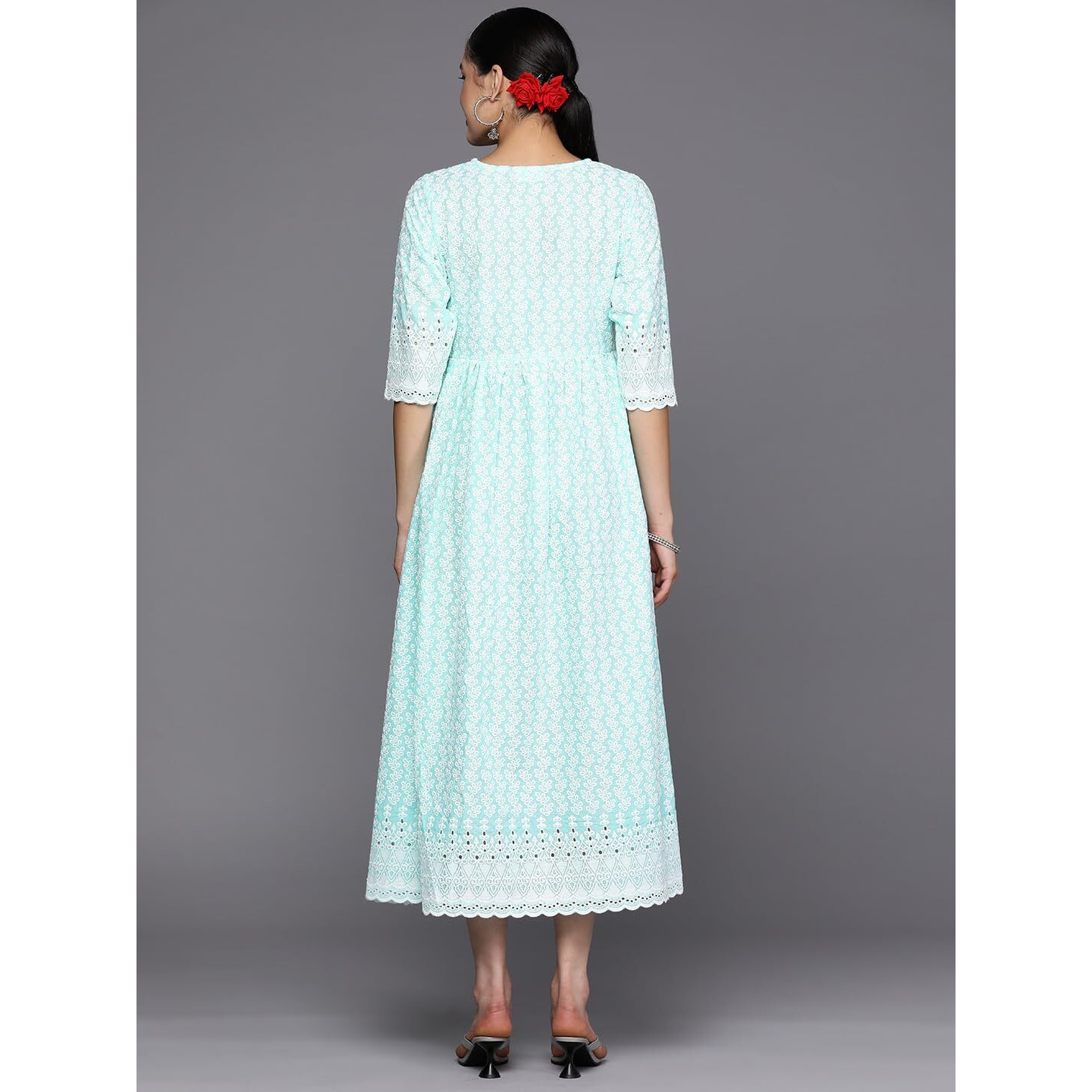 Libas Women's Cotton Embroidered Dress (26374_Blue