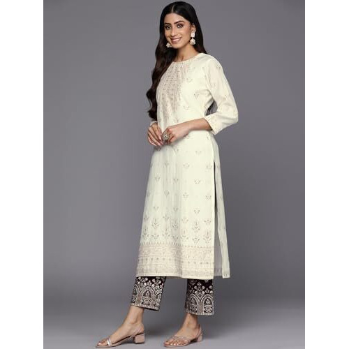 Libas Womens Printed Silk Blend Straight Kurta With Trousers And Dupatta