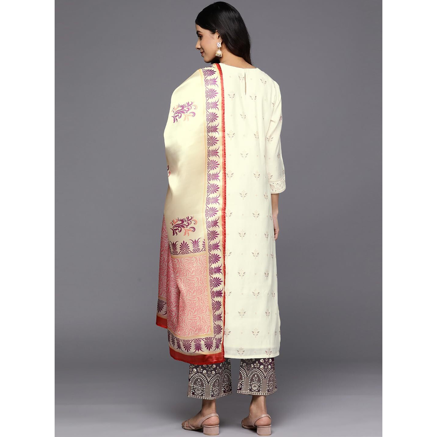 Libas Womens Printed Silk Blend Straight Kurta With Trousers And Dupatta