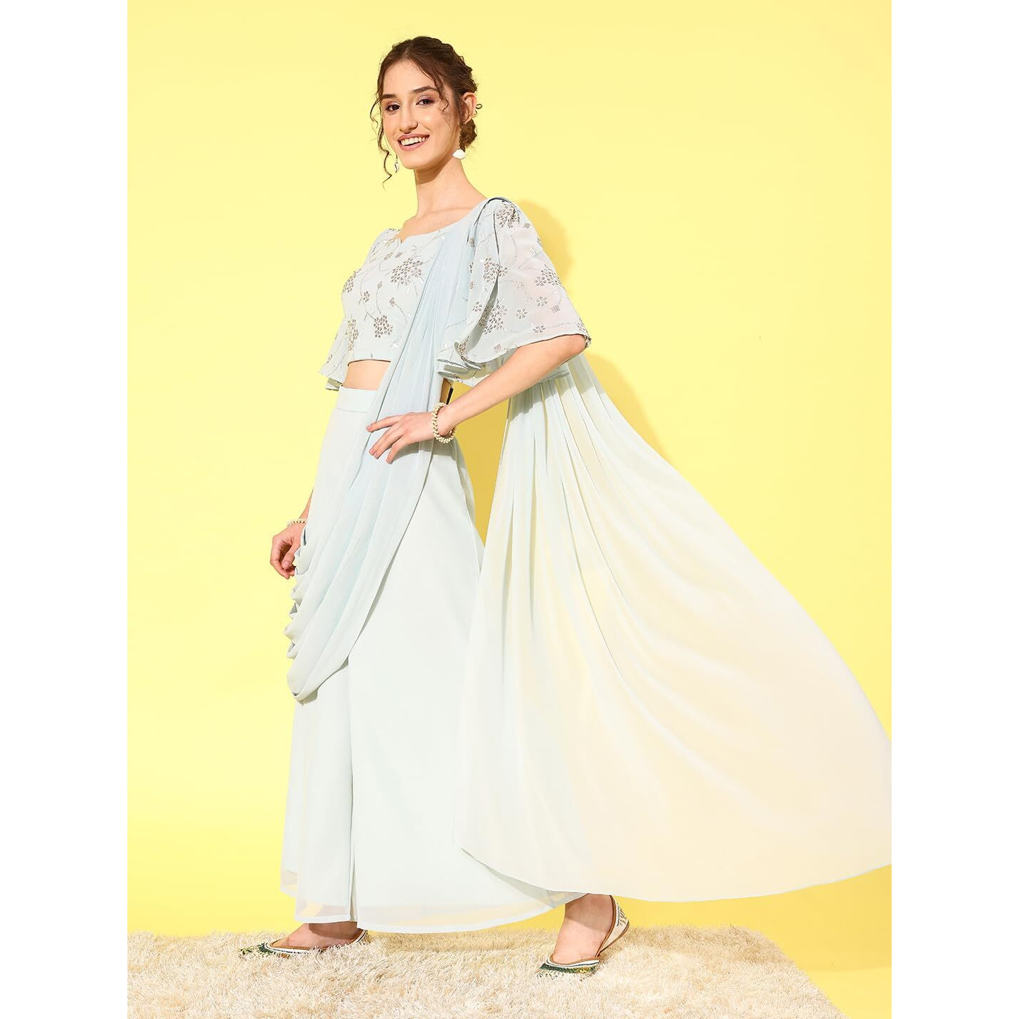 Libas Women's Georgette Saree (34449_Blue)