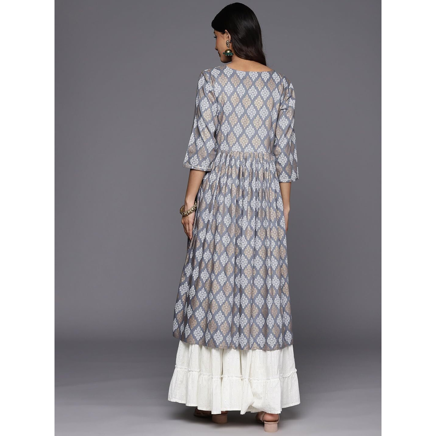 Libas Women's Viscose Rayon Yoke Design A-Line Kurta (26448_Grey