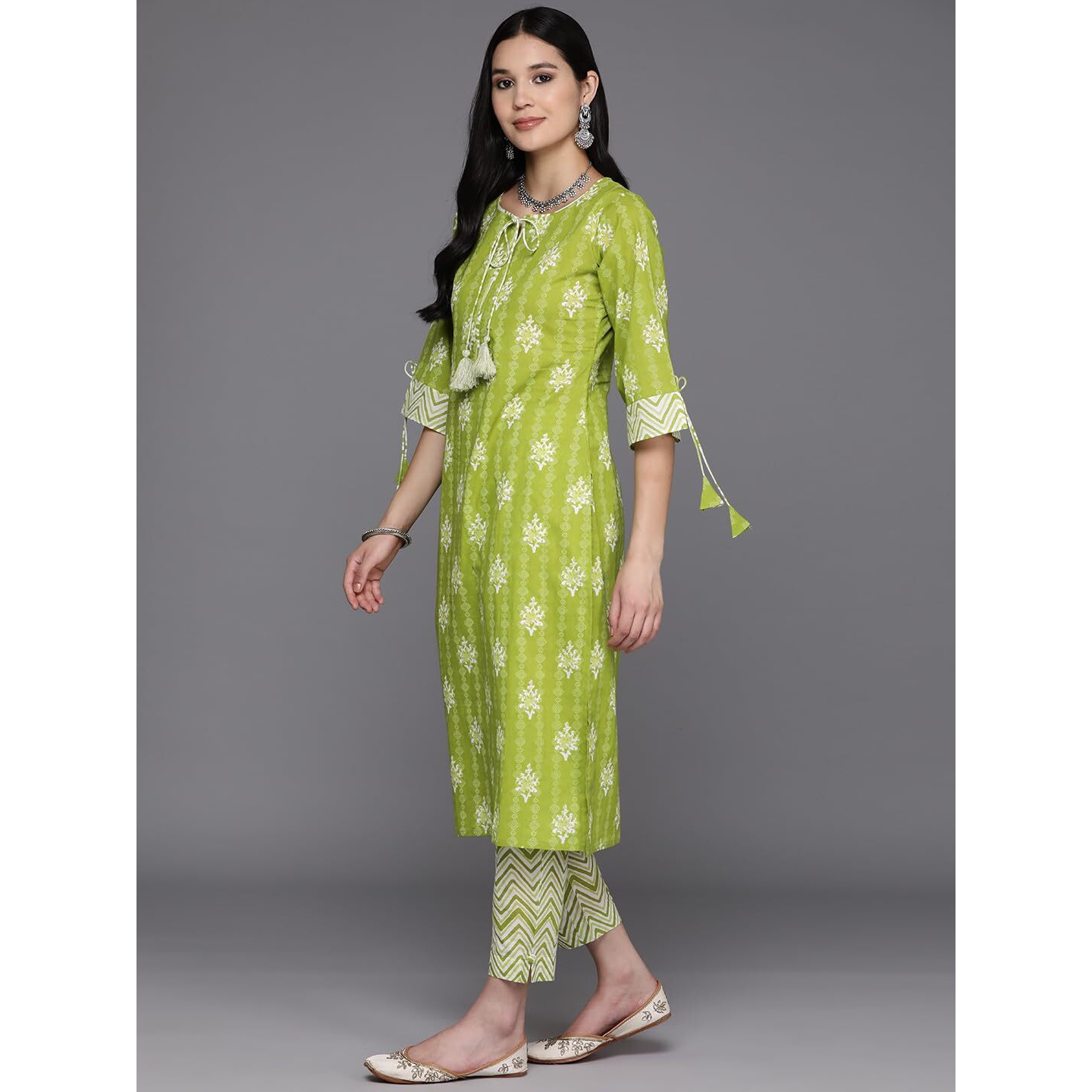 Libas Women's Pure Cotton Kurta Sets (34395_Lime Green