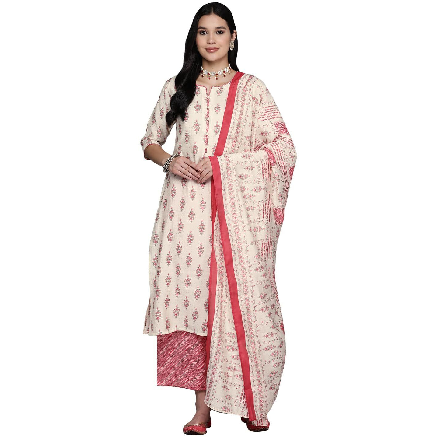 Libas Women's Silk Blend Kurta Set (34427_Cream