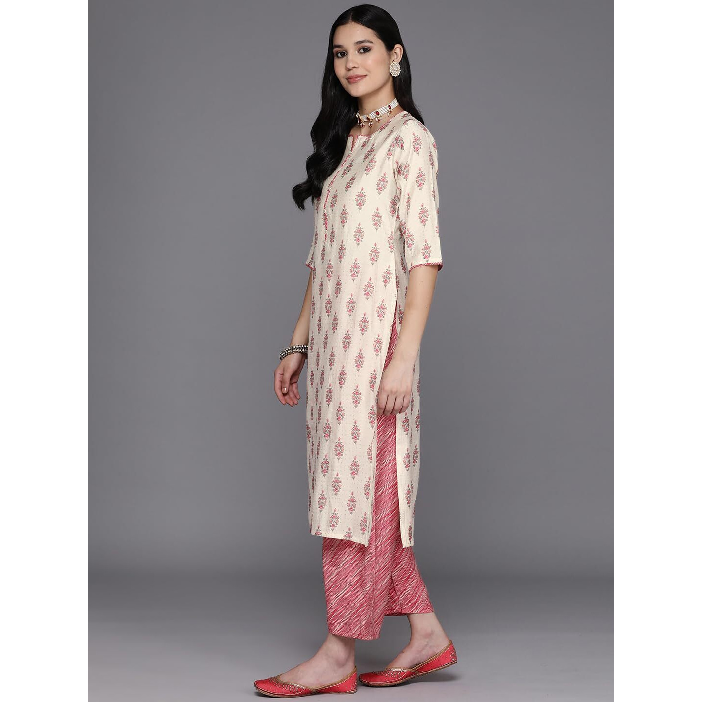 Libas Women's Silk Blend Kurta Set (34427_Cream