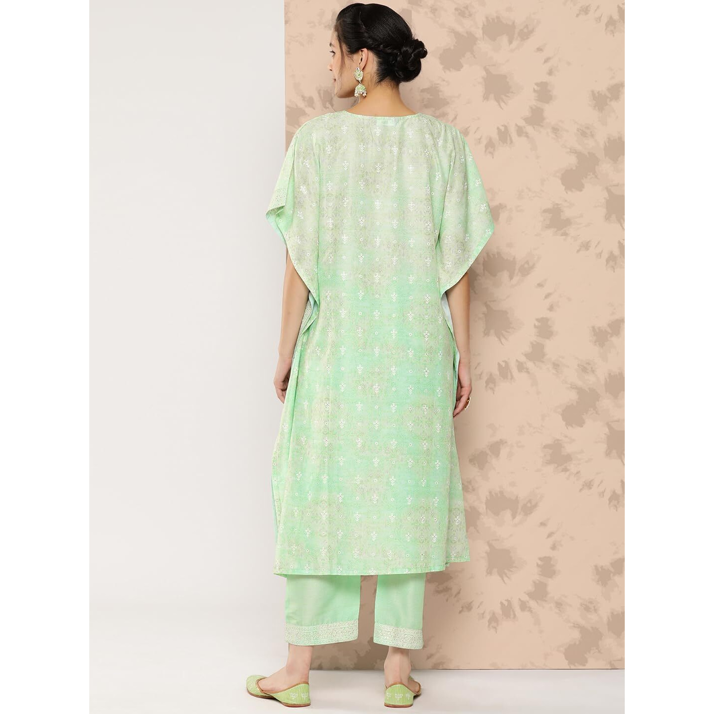Libas Womens Printed Silk Blend Kaftan Kurta With Trousers