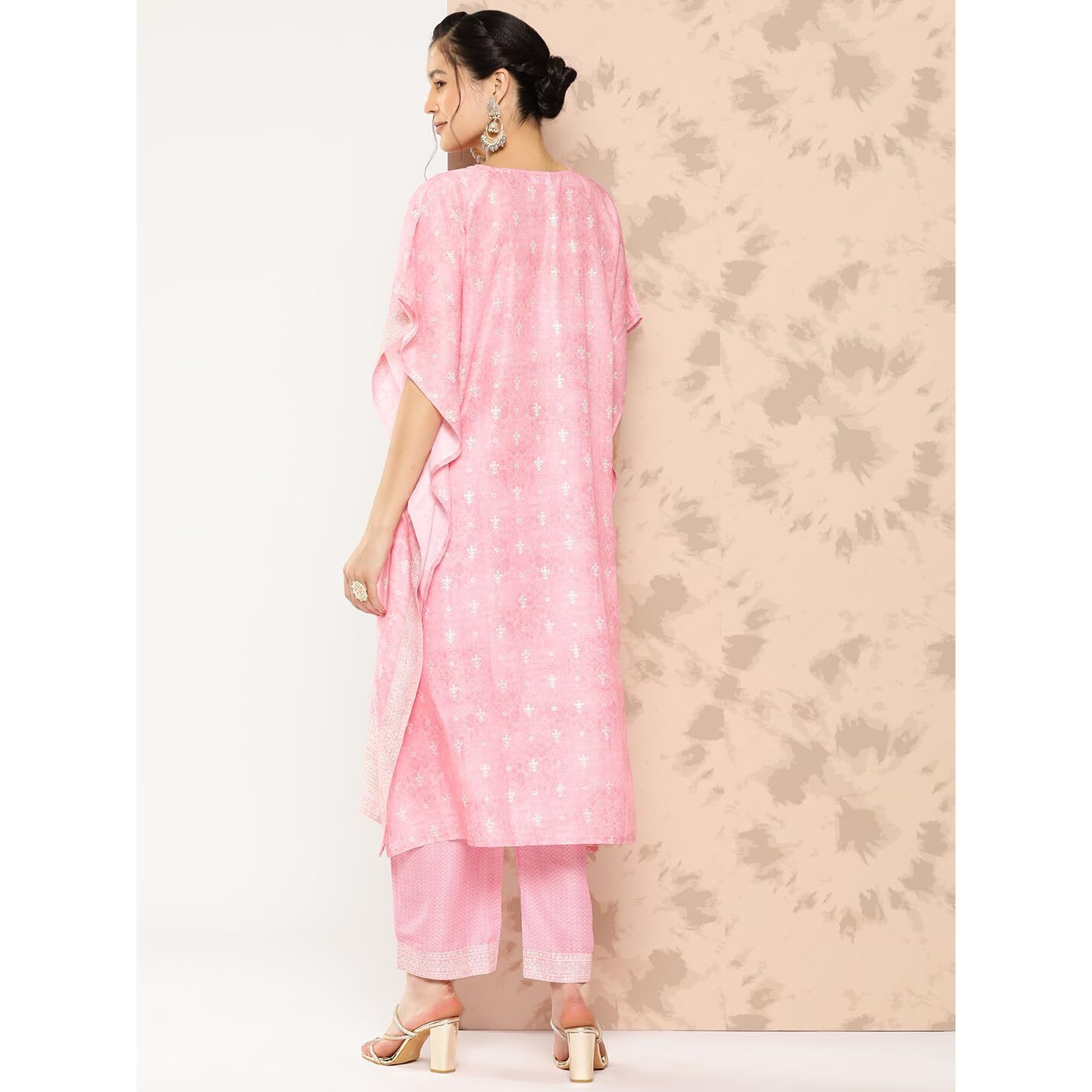 Libas Womens Printed Silk Blend Kaftan Kurta With Trousers