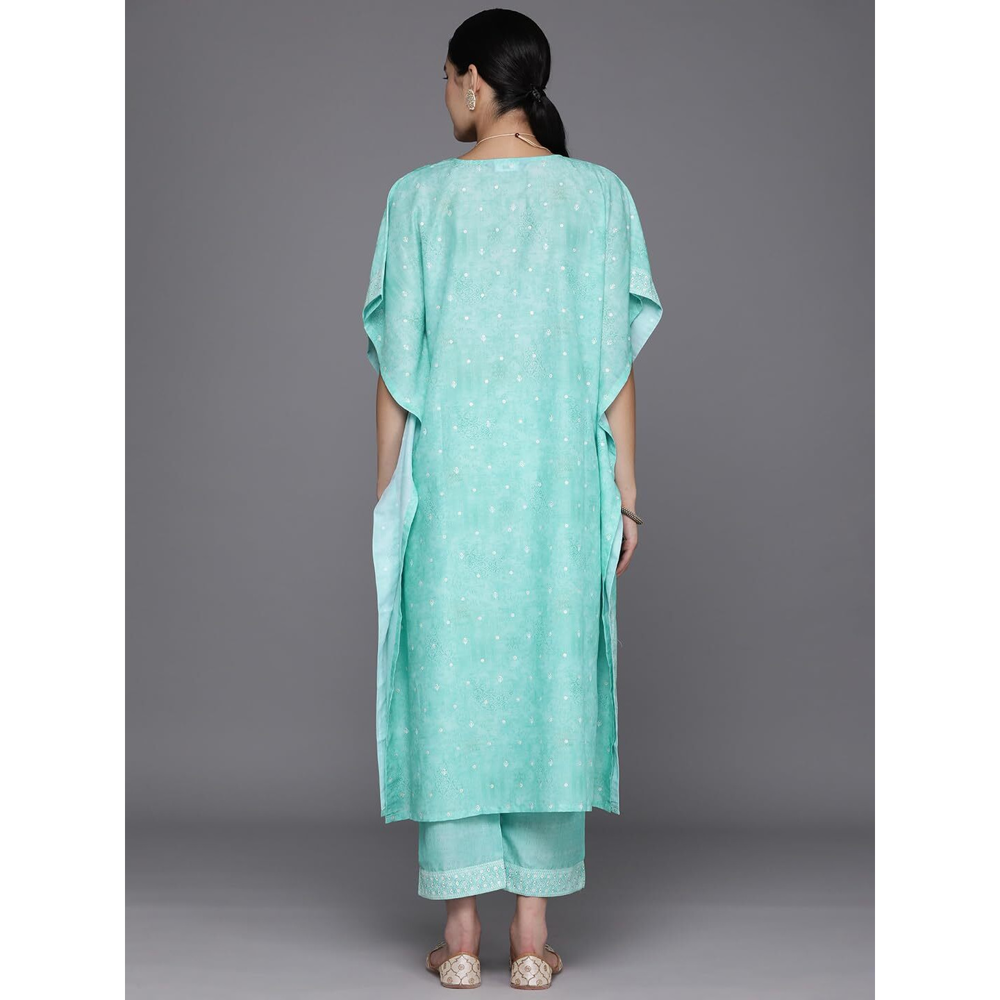 Libas Womens Printed Silk Blend Kaftan Kurta With Trousers