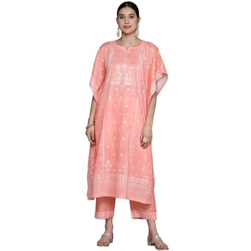 Libas Womens Printed Silk Blend Kaftan Kurta With Trousers