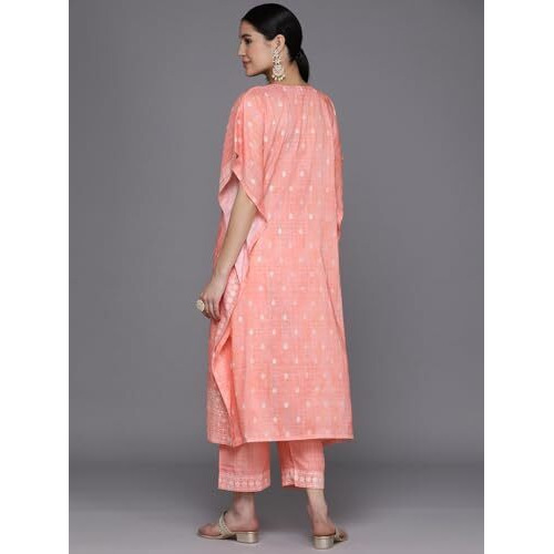 Libas Womens Printed Silk Blend Kaftan Kurta With Trousers